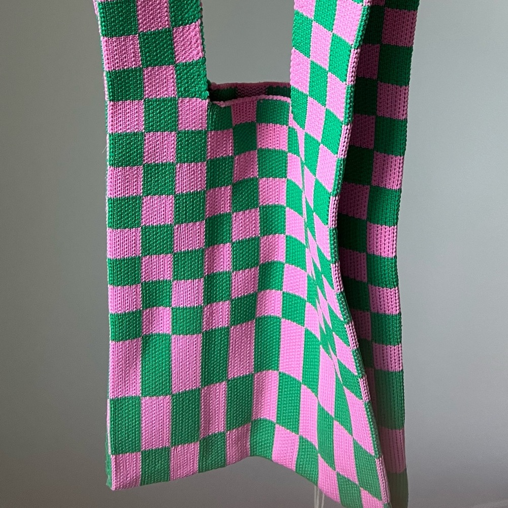 IVY Knit Checkered Tote Bag, (leather strap handle included) - Picture 2 of 5